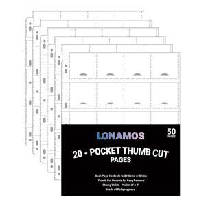 50장 20포켓 엄지 컷 동전 페이지 페이지, 1000개, 용품 판지 홀더용 플립용 보관 바인더용 5.1 - 컬렉션 포켓 X 수집 2인치) 5.1CM(2 슬리브,