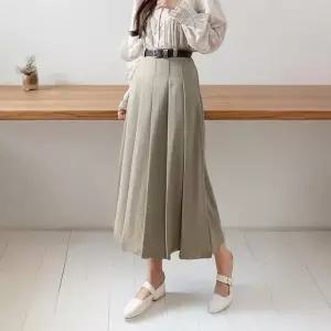 여성 정장 하이웨스트 주름 벨트 롱 스커트 치마 (33505068)