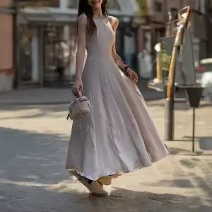 여성 여름 홀터넥 휴가 허리 슬림 롱 원피스 (34448607)
