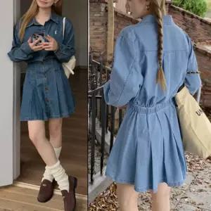 여자 여성 여학생 데님 짧은 스커트 허리 밴딩 원피스 셔츠 미니