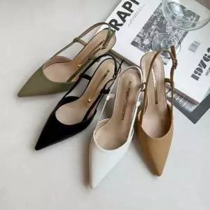 인기상품 소가죽 슬림 쉐입 스트랩 포인트 미들힐 슬링백 힐 6SS [WFM08LS_260307