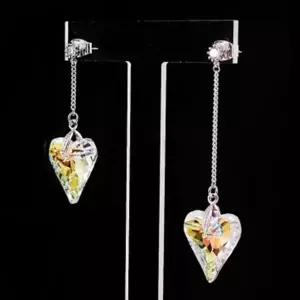 [쥬아나윤] 스와로브스키 크리스탈 하트 체인 드롭 귀걸이