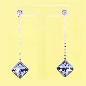 [쥬아나윤] 사각 스와로브스키  크리스탈 체인 롱 드롭 귀걸이