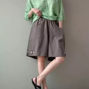 [신상오픈런]여성 린넨 5부 와이드 포켓 반바지 (33306157)