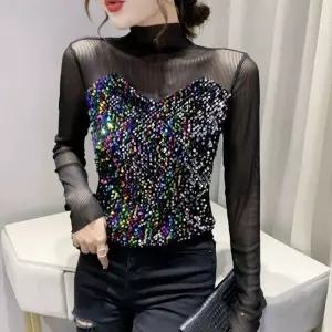 여성 라인댄스상의 스팽글 데이트룩 파티룩 날씬해보이는 시선집중 반목 긴소매