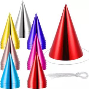 어른을 위한 28팩 생일 파티 모자 다채로운 작은 금속 호일 콘 7가지 축제 색상 원 사이즈가 대부분의 축하