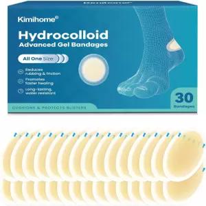키미홈 하이드로콜로이드 블리스터 발용 붕대 - 30ct 젤 발뒤꿈치 발가락용 쿠션 여행용 방지 방수 패드(힐