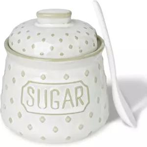 뚜껑과 숟가락이 달린 큐시야 설탕 그릇 주방 액세서리용 세라믹 용기 10온스 저장 농가 장식(빈티지