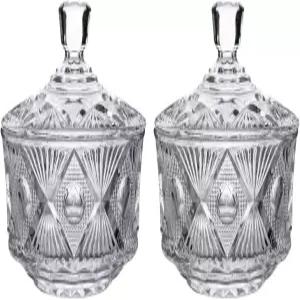 산헤쿤 장식용 투명 유리 캔디 병 크리스탈 슈가 볼과 뚜껑 세트 2개(클리어 식기류)