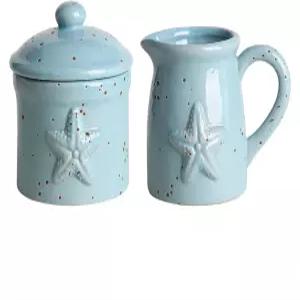 콜리아스 윙 레트로 불가사리 엠보싱 크리머 및 슈가 볼 세트 커피 서빙 크림 피처 뚜껑이 있는