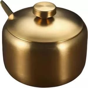 15온스 스테인리스 스틸 설탕 그릇 뚜껑과 숟가락이 포함되어 있습니다. 골드 마감의 우아한 모던 병 커피