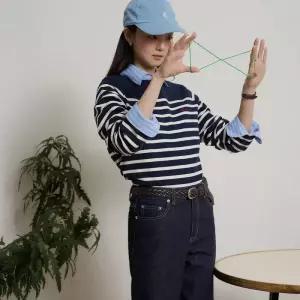 [백화점 정품] 빈폴 레이디스 [B. my] 보더 스트라이프 보트넥 루즈핏 티셔츠 네이비 BF6241N02R