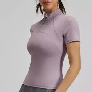 JYWD018 여성 반집업 카라 메쉬 반팔 스포츠 요가복 상의