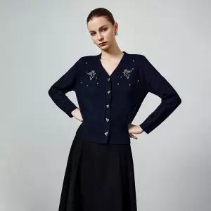 여성가디건 봄 브이넥 큐빅 핫픽스 니트 디자인 루즈핏 가디건 상의 심쿵해외구매