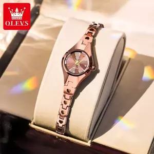 호환  OLEVS 7082 여성용 시계 속이 빈 하트 모양 텅스텐 스틸 스트랩 쿼츠 시계 여성용 우아한 마름모꼴