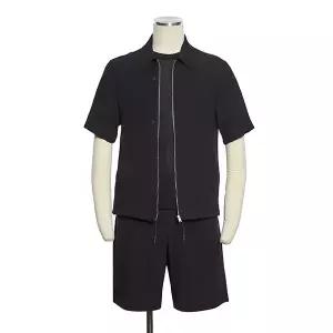 [롯데백화점]레노마 블랙 반팔 집업 스트레치 셔츠형 점퍼 RRJMBU55A8000