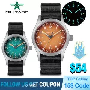 호환  Militado ML24 NEW 남성용 시계 VH31 스윕 무브먼트 쿼츠 시계 슈퍼 루미노바 BGW9 100m 방수 사파이