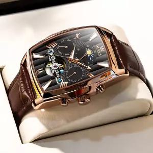 호환  OLEVS 남성용 자동 식 시계 뚜르비옹 스포츠 시계 가죽 캐주얼 비즈니스 손목시계 신제품