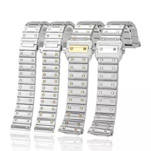 호환   산토스 100 리벳 스테인레스 스틸 시계 밴드 시계 스트랩 버터플라이 버클 20mm 23mm 용 솔리드 메