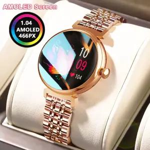 호환  1.04 인치 초박형 AMOLED HD 스크린 스마트 시계 여성 스포츠 피트니스 팔찌 맞춤 시계 얼굴 블루투