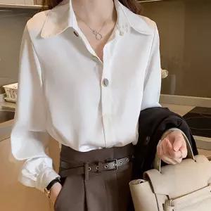 빅카라 여성 단추 셔츠 깔끔 화이트 블라우스 포인트 블라우스 롱셔츠 남방 여성셔츠 협력업체02