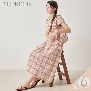블루레이스 2SET 체크 롱 원피스+셔링 숄더백 B5M3OP32011210157