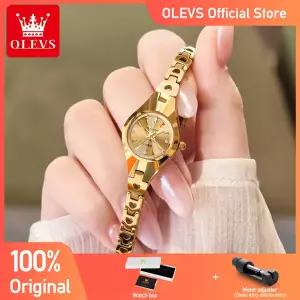 호환  OLEVS 7082 여성 시계 우아한 텅스텐 스틸 쿼츠 시계 방수 발광 여성 고급 품질