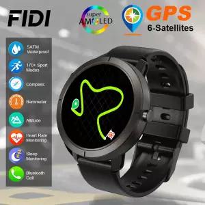 호환  FIDI GPS 6위성 스마트 시계 나침반 고도계 기압 170 스포츠 모드 5ATM 방수 1.32인치 AMOLED BT 통