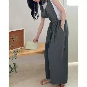 캐주얼 여자 면마 와이드 멜빵바지팬츠 슈트 슬림핏 점프 일자 수트 BE1