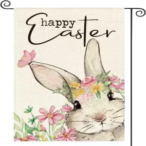 AVOIN 컬러라이프 해피 이스터 가든 플래그 12x18 인치 양면 외부 플로럴 래빗 파샤 야드 야외 장식