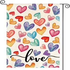 AVOIN 컬러라이프 러브 하트 발렌타인 데이 가든 플래그 12x18인치 양면 기념일 소박한 마당 야외 장식