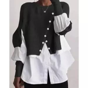 여사친 니트 캐주얼 이너 페이크투피스 시크 톱 라운드넥 봄가을 루즈핏 배색 슬림핏 스웨터 ST3