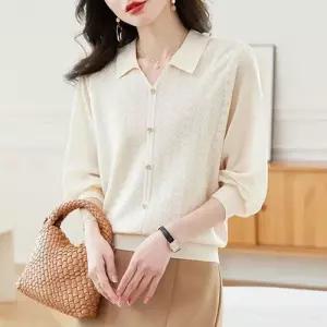 니트 춘하 여사친 칠부 소매 상의 얇은 쉬폰 예쁜 셔츠 롱루즈핏 티 ST1