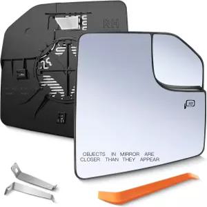 포드 F150 조수석 사이드 미러 글라스 교체용 파워 열선 견인 - 사각지대 백킹 플레이트가 있는 우측 뷰