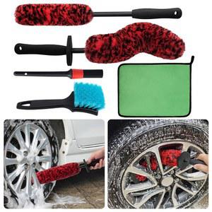 KLeXiC 5팩 자동차 휠 및 스패터 브러시 림 마이크로파이버 블랙) 세트(레드 키트 타이어 & 클리닝 노 벤디드 모터사이클 울 초소프트