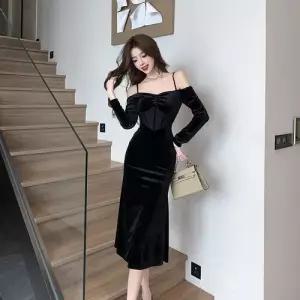 여성용 스커트 허리여밈 드레스 머메이드 봄가을 크로스 오프숄더 슬림 섹시 레이스 쉬폰 원픽3