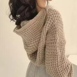 [의류] 여성 4컬러 와플 그물 크롭후드 니트 벌룬 집업점퍼