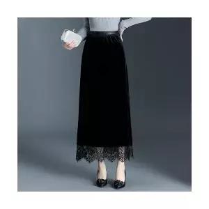 여자 H라인 스커트 에이치 벨벳 레이스 일자 A라인 롱 하이웨스트 슬림핏 블랙 가을 랩 BE3