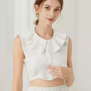 여성 러블리 플리츠 쉬폰 페이크 카라 이너 넥케이프 wpN6+2oJx