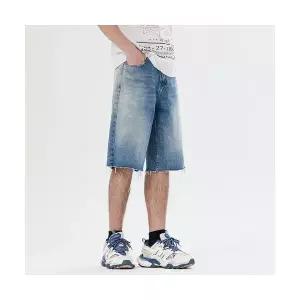 엘럽 남성용 청반바지 빈티지 워싱 데님 트리밍 반바지 슬림핏 캐주얼 6부 바지 박템1