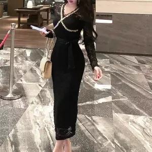 [신상오픈런]금장 시퀸 크로스 레이스 글램룩 야시 롱원피스 (28832855)