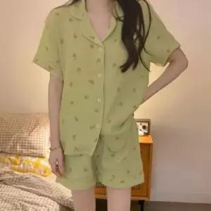 홈웨어 여성 귀여운 복숭아 패턴 포인트 반팔 잠옷 세트