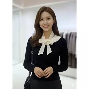 [백화점 홈쇼핑 정품] 숲 타이탈착 블라우스 배색 니트 SC3LKM1