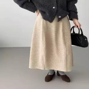 엘럽 치마 스커트 롱 여친 오피스룩 봄 A라인 도톰 기모 밴딩 박템1