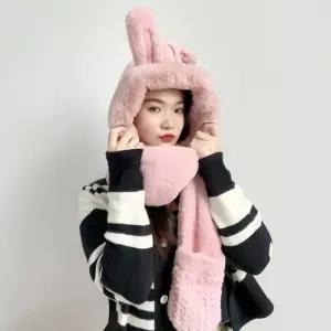 큐트레빗 일체형 후드 머플러 모자목도리 귀달이모자