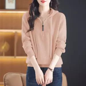 여친 니트 캐주얼 루즈핏 후드 맨투맨 봄가을 스웨터 솔리드 추동 티 셔츠 ST3