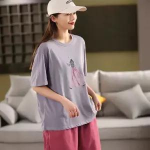 엘럽 여사친 면 여름 빈티지 캐주얼 프린트 반팔 라운드 맨투맨 티셔츠 박템1
