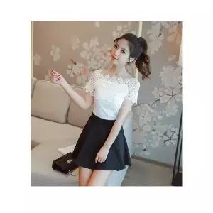 여자 반팔 순색 루즈 오프숄더 레이스 일자넥 멀티레이스 이너티셔츠 MF3