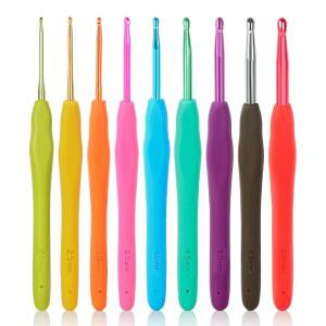 루엔 크로셰 9 세트 인체공학적 고무 그립 코바늘 뜨개질 미세 및 용품 염 초보자를 위한 키트