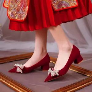 SMK 여성용 가을 봄 빅사이즈 펌프스 하이힐 힐 리본 스틸레토 큐빅 웨딩화 구두 JEN3